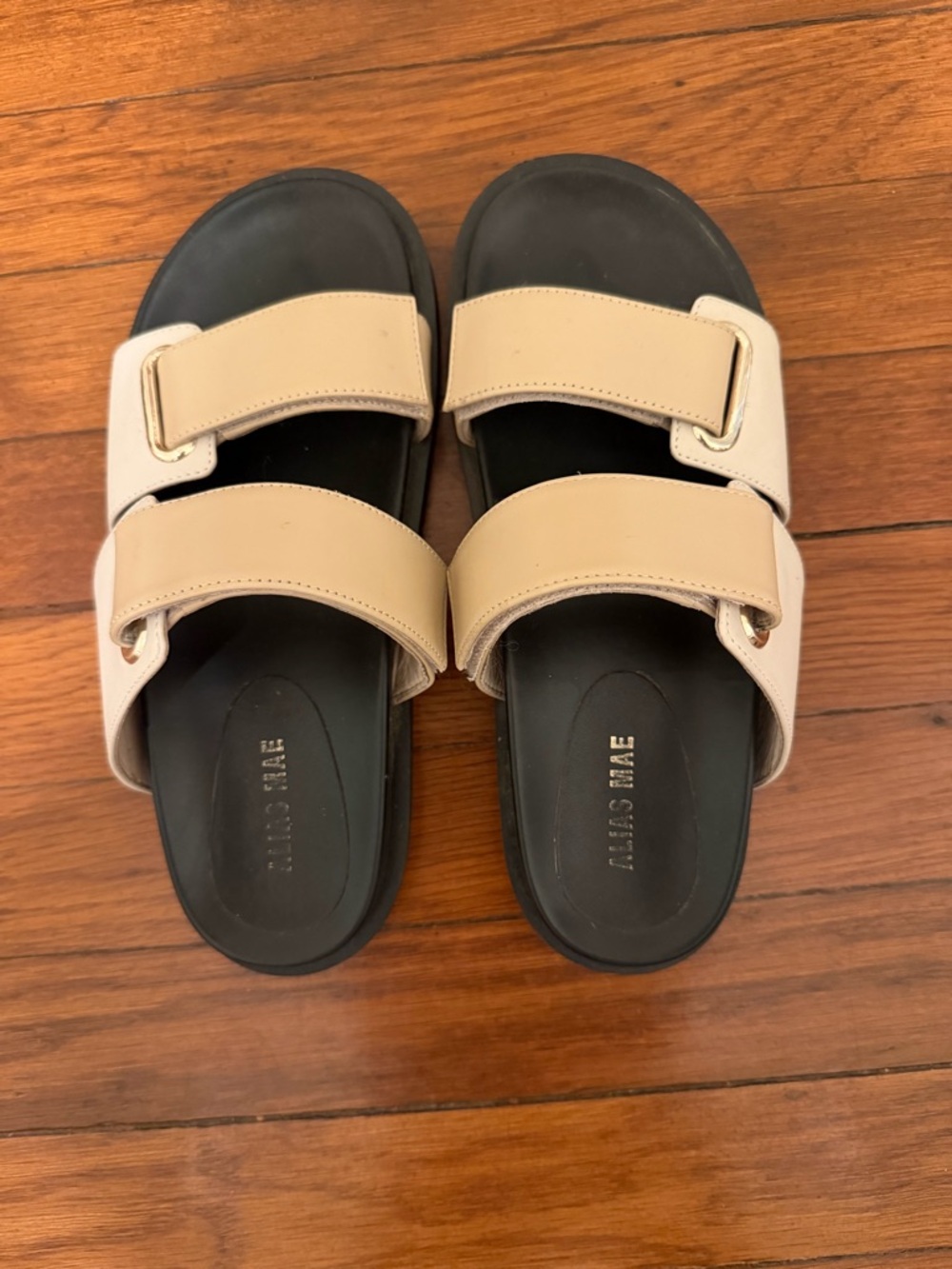 Alias Mae Neutral Beige Double-Strap Slide Sandals- size 37